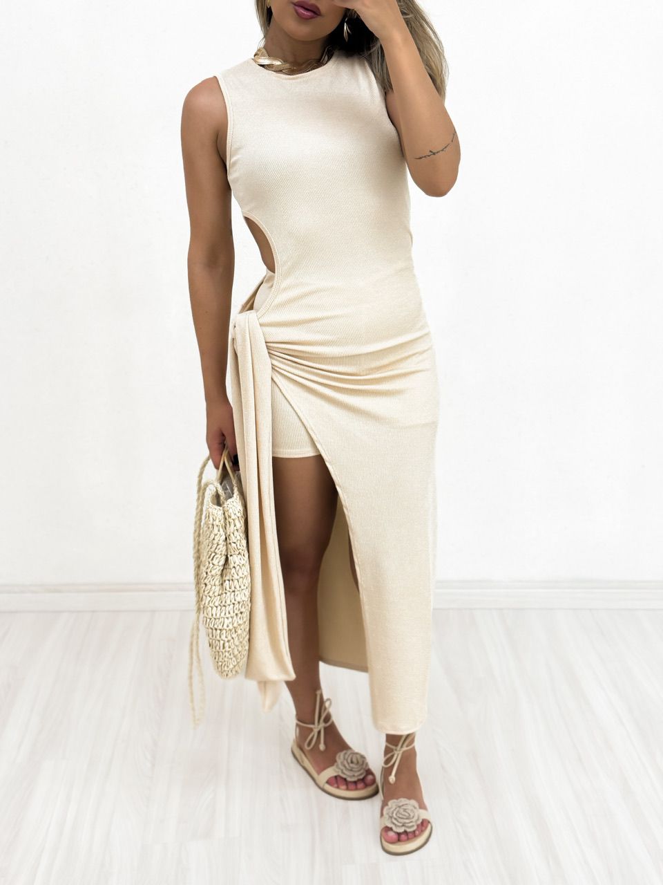 VESTIDO MELISSA COM SHORT MARFIM