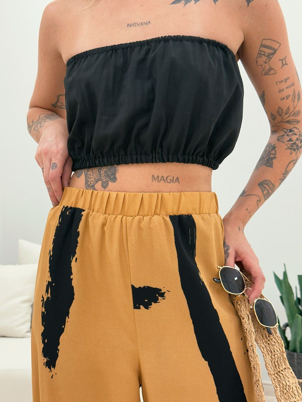CALÇA MAYA ESTAMPADA CARAMELO