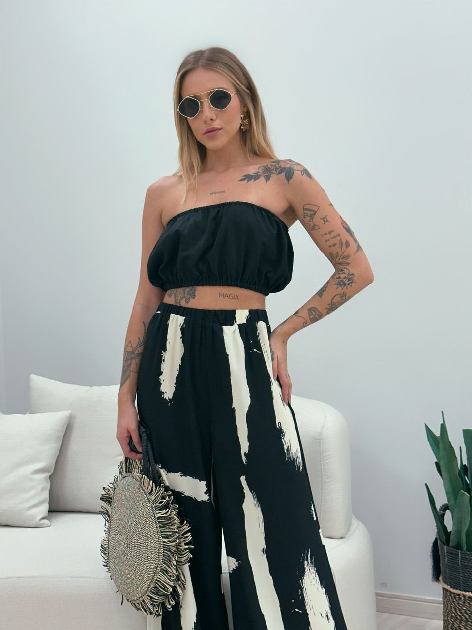 CALÇA MAYA ESTAMPADA PRETA