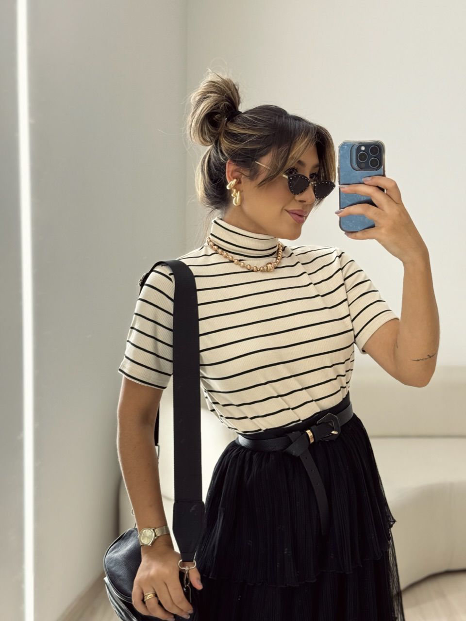 BLUSA LÍVIA CANELADA NUDE LISTRADA