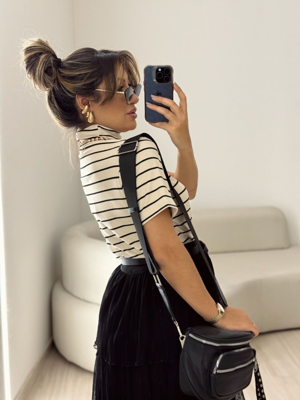 BLUSA LÍVIA CANELADA NUDE LISTRADA