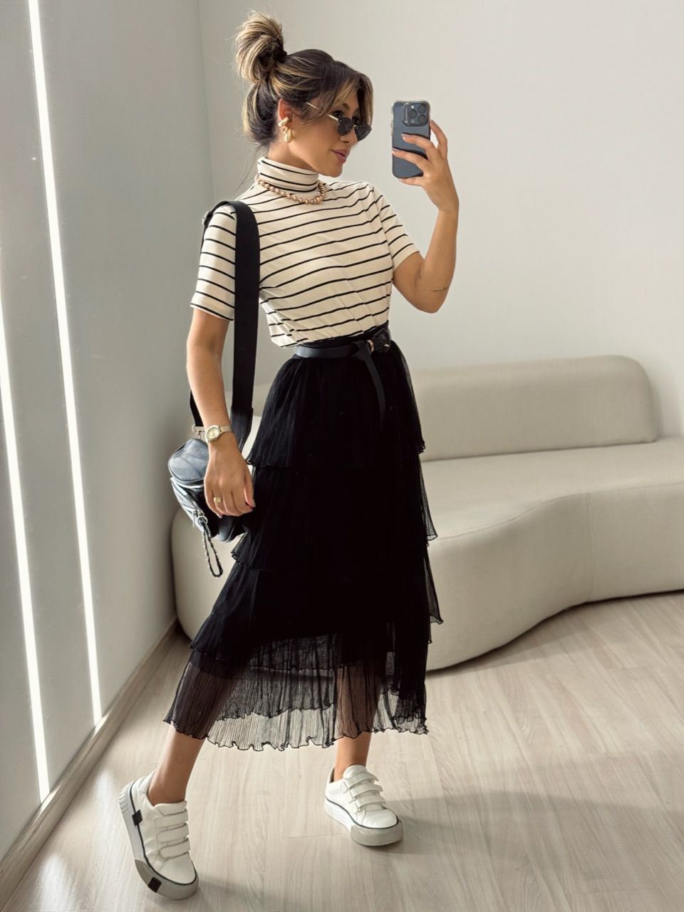 BLUSA LÍVIA CANELADA NUDE LISTRADA