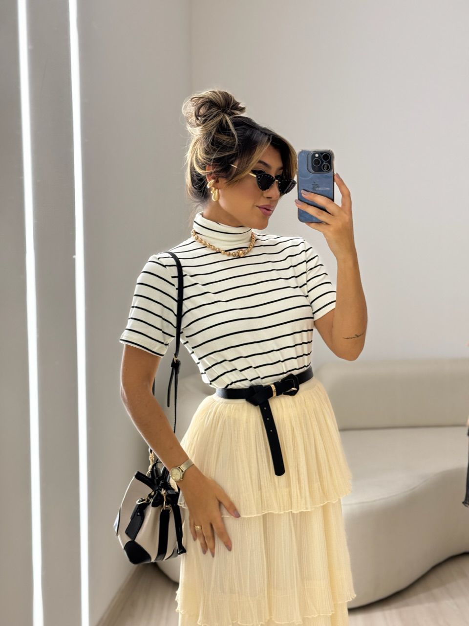 BLUSA LÍVIA CANELADA OFF LISTRADA - 0049900337 - CAROLLA FERRARO