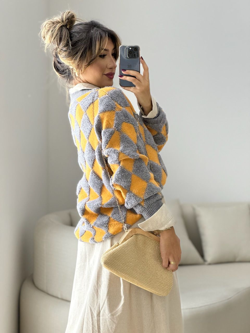 TRICOT GOLA V STRASS LARANJA