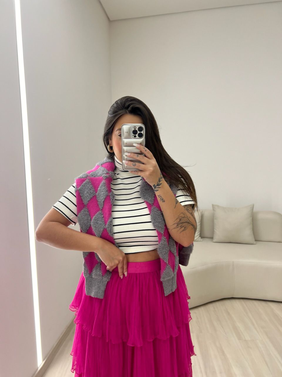 TRICOT GOLA V STRASS PINK