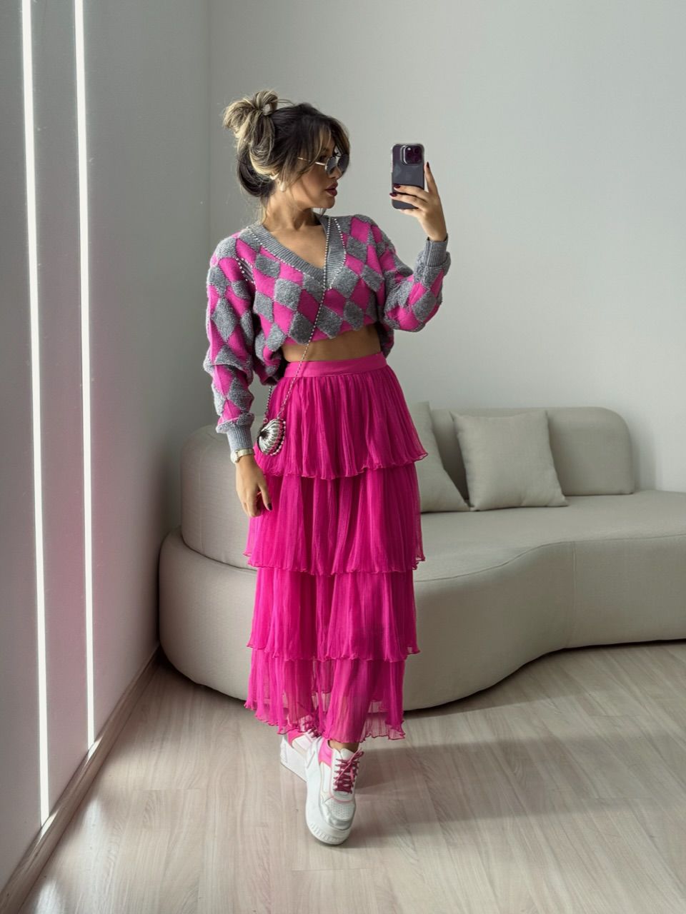 TRICOT GOLA V STRASS PINK