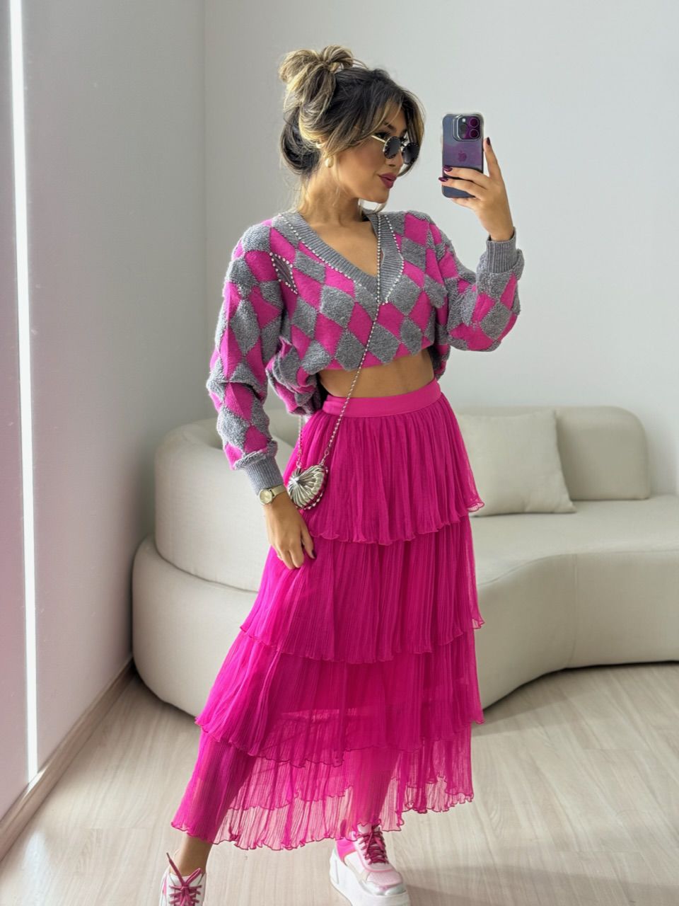 TRICOT GOLA V STRASS PINK