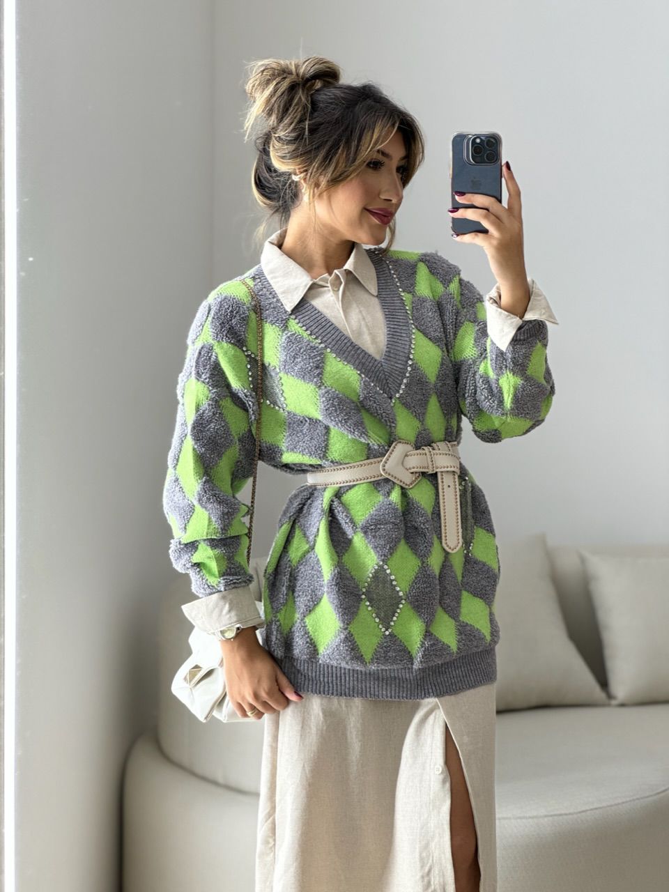 TRICOT GOLA V STRASS VERDE