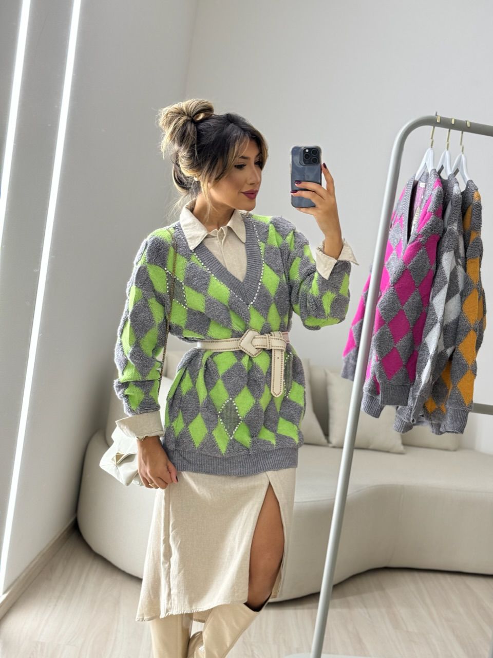 TRICOT GOLA V STRASS VERDE