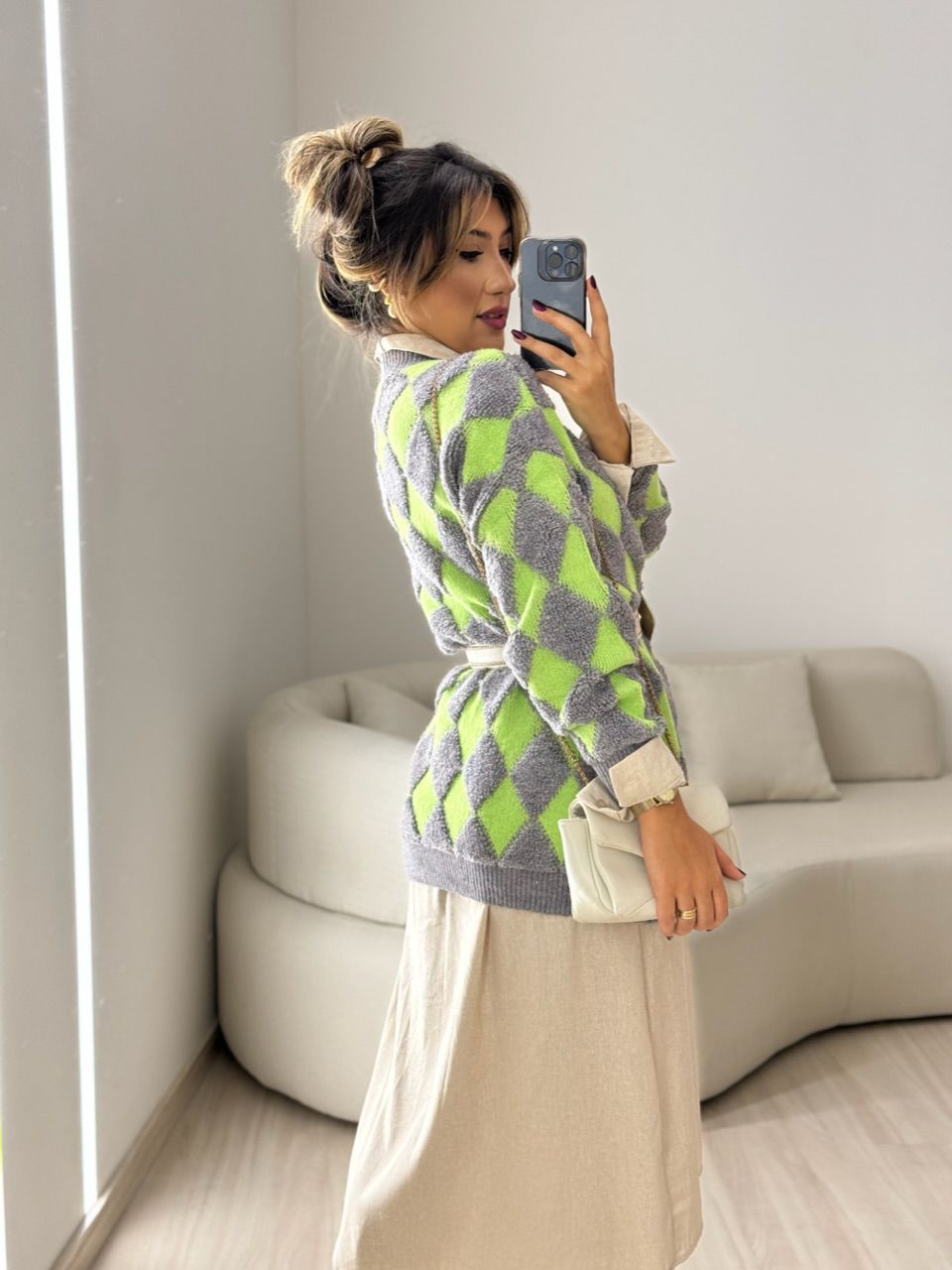 TRICOT GOLA V STRASS VERDE