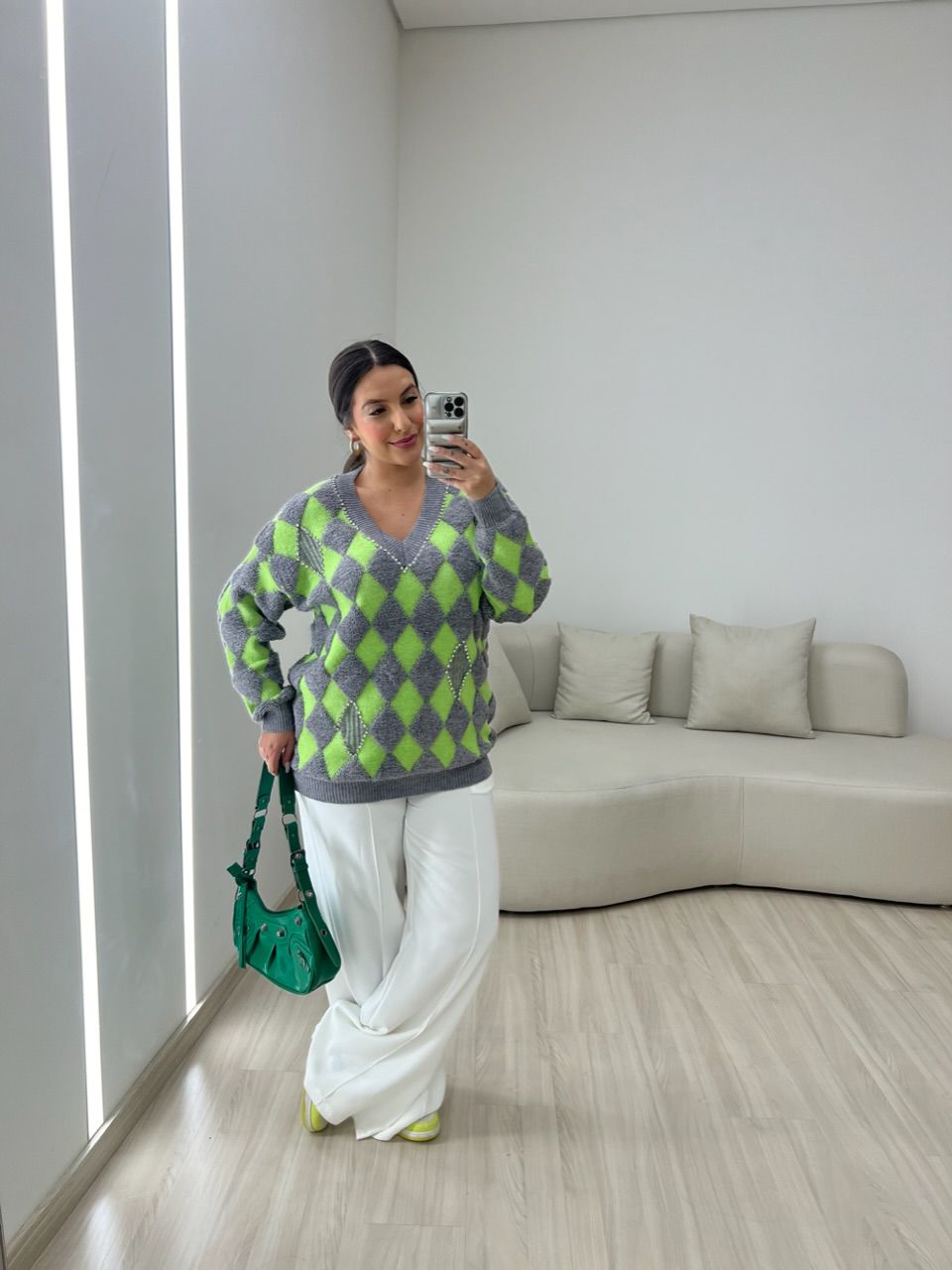 TRICOT GOLA V STRASS VERDE