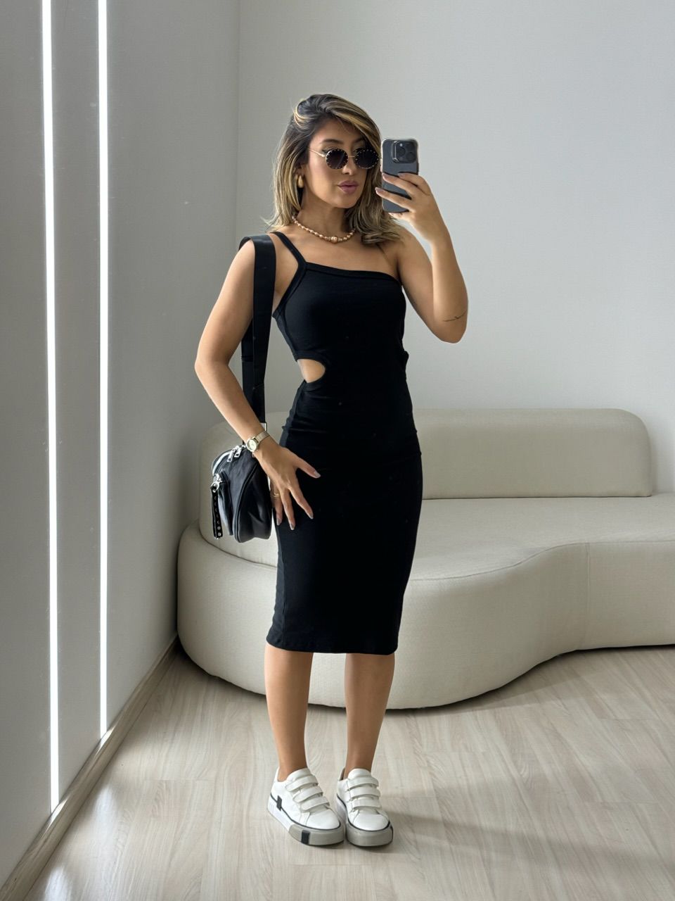 VESTIDO BETINA CANELADO PRETO