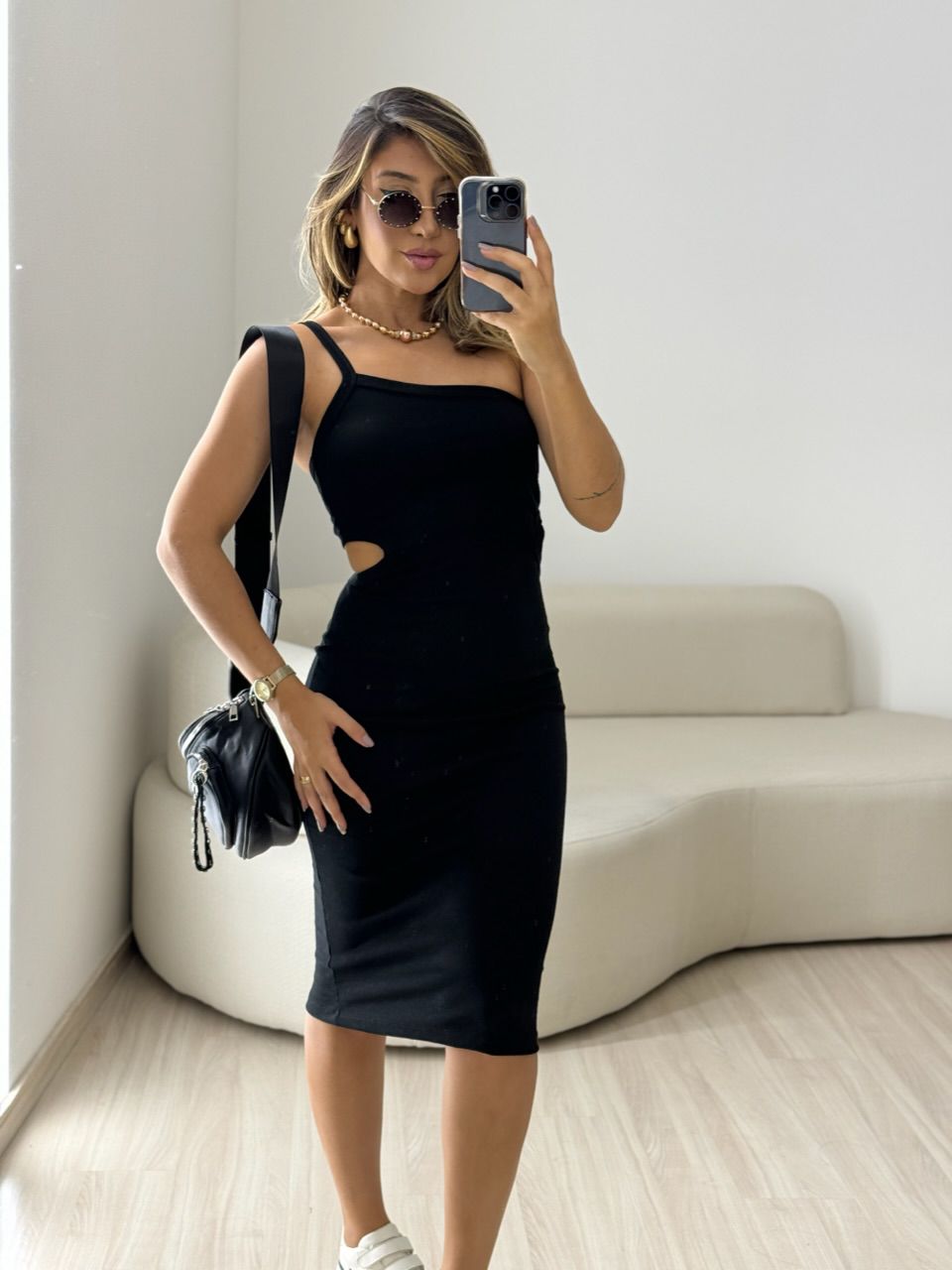 VESTIDO BETINA CANELADO PRETO