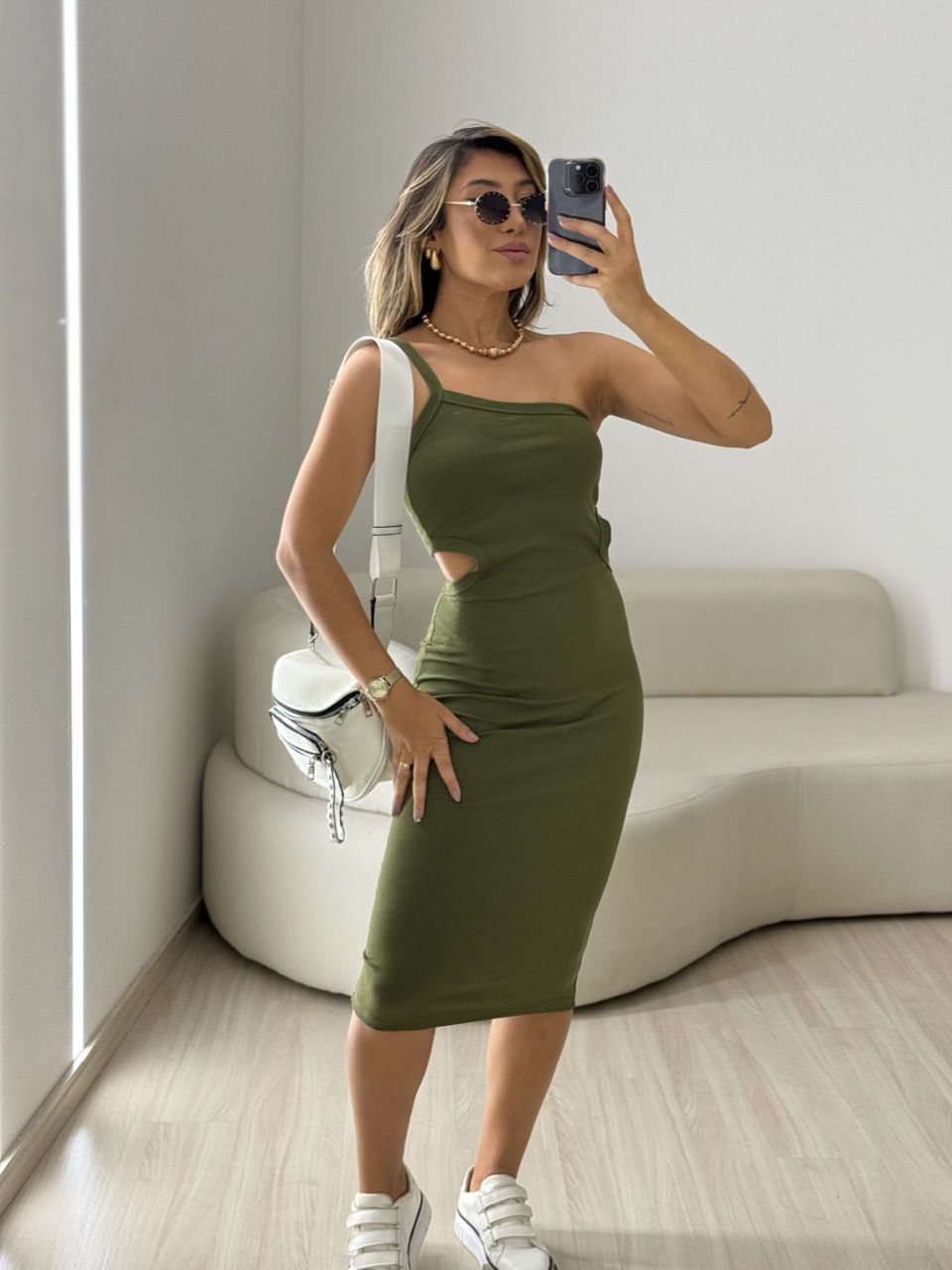 VESTIDO BETINA CANELADO VERDE - 0050510014 - CAROLLA FERRARO