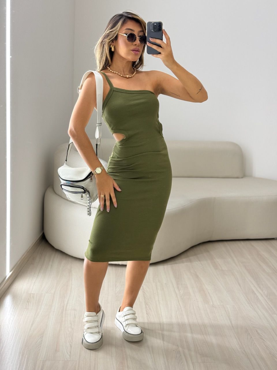 VESTIDO BETINA CANELADO VERDE