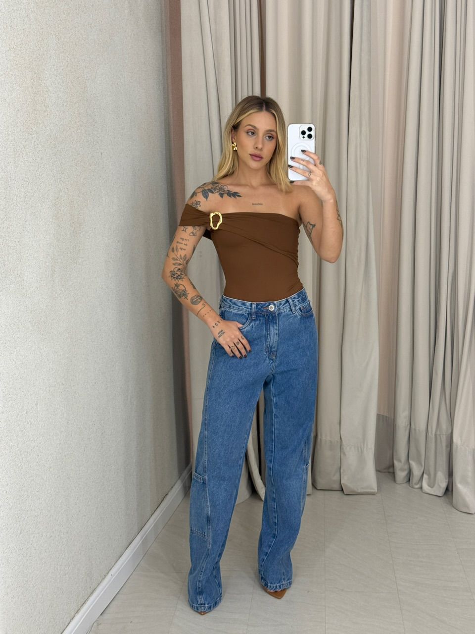 BODY LIZ NULA MANGA Marrom