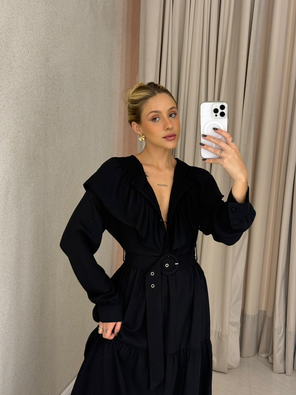 VESTIDO NADIELY BABADO preto