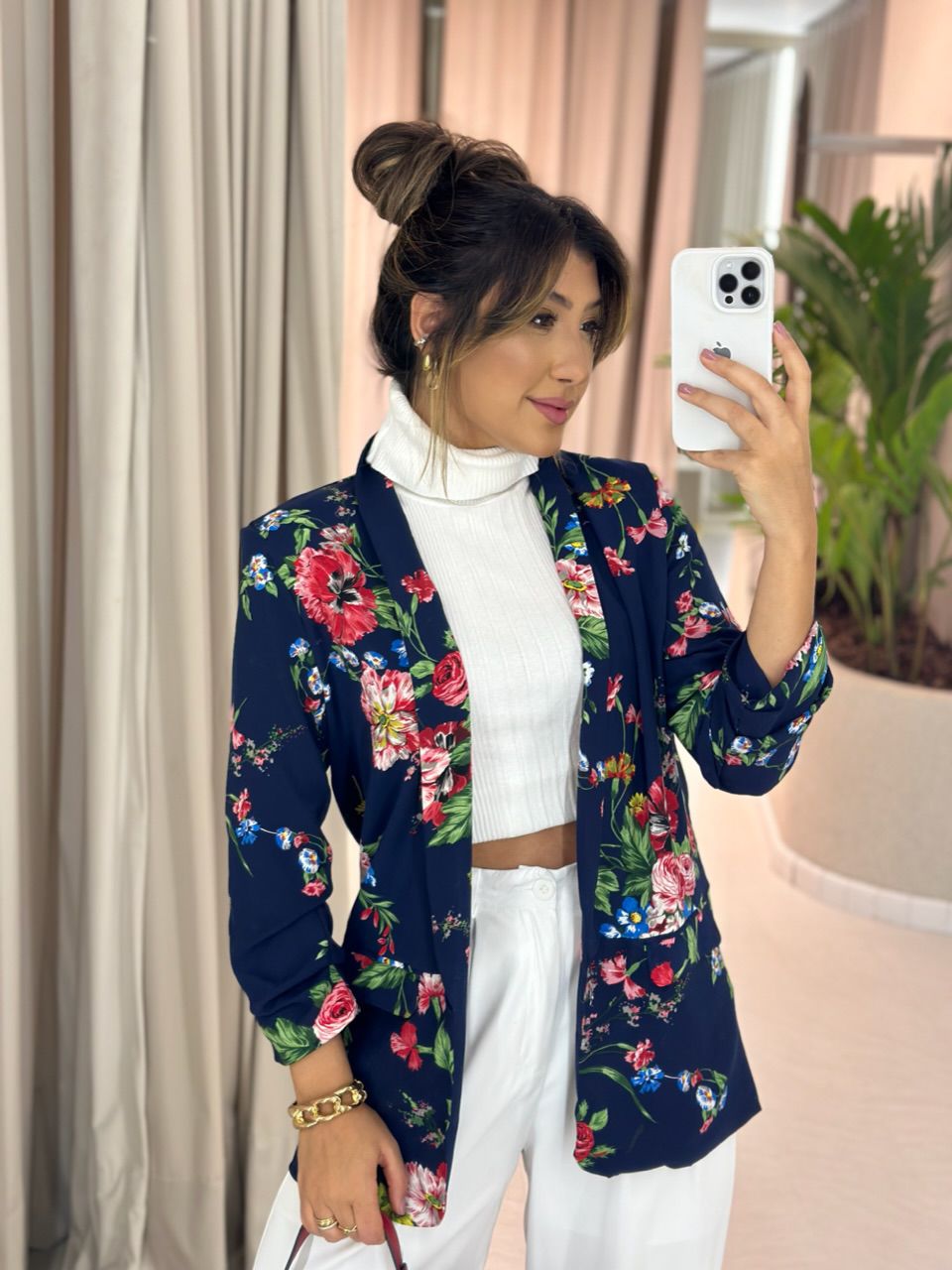 BLAZER ESTAMPA FLORAL MARINHO