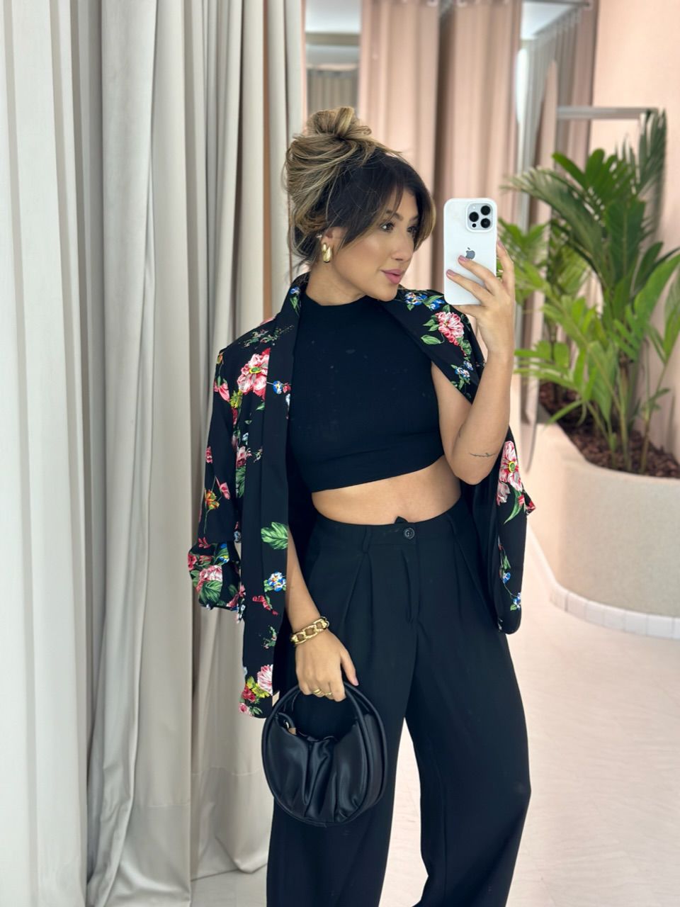 BLAZER ESTAMPA FLORAL PRETO