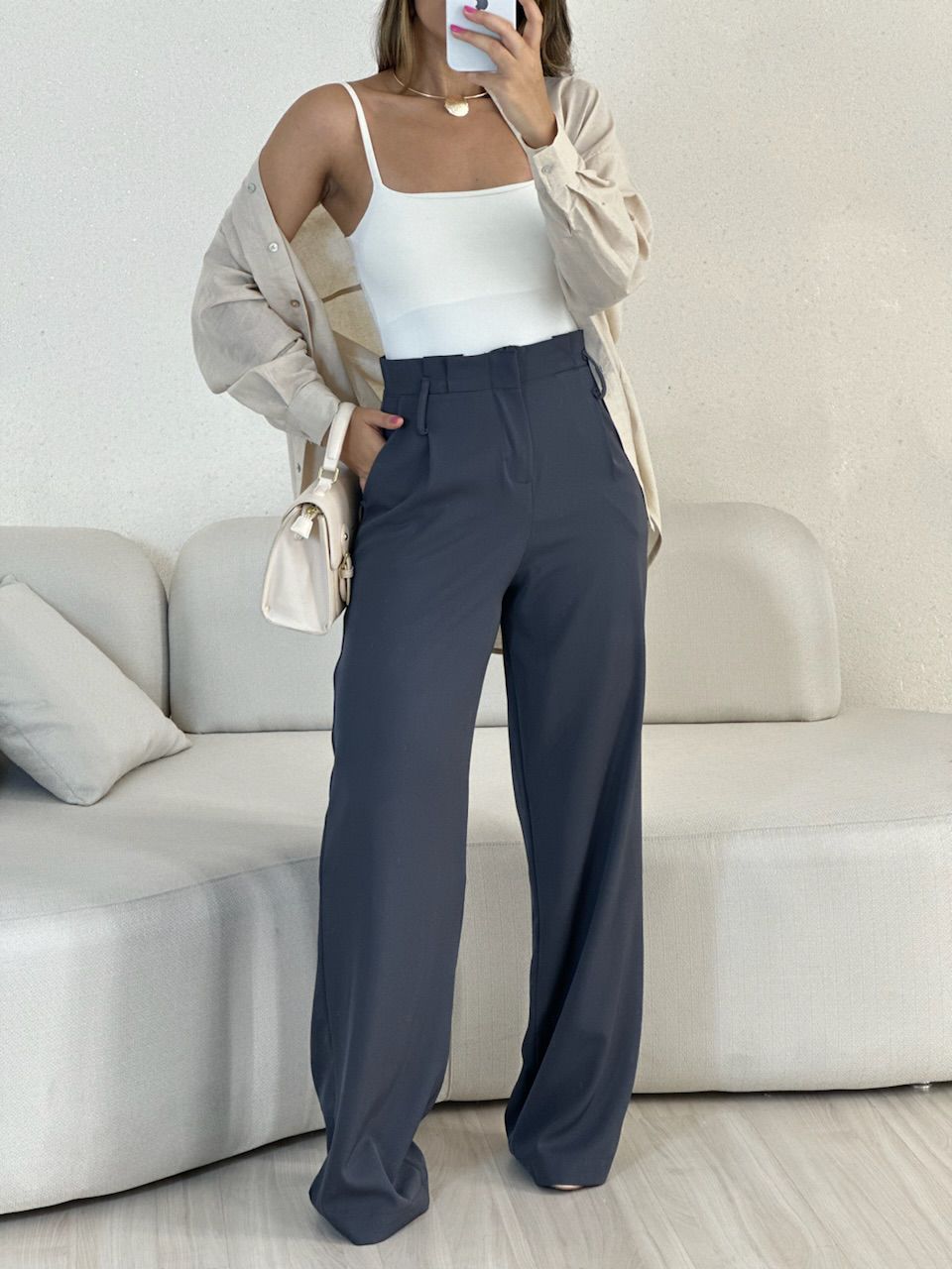 CALÇA PATRÍCIA PANTALONA CINZA - 0054880091 - CAROLLA FERRARO