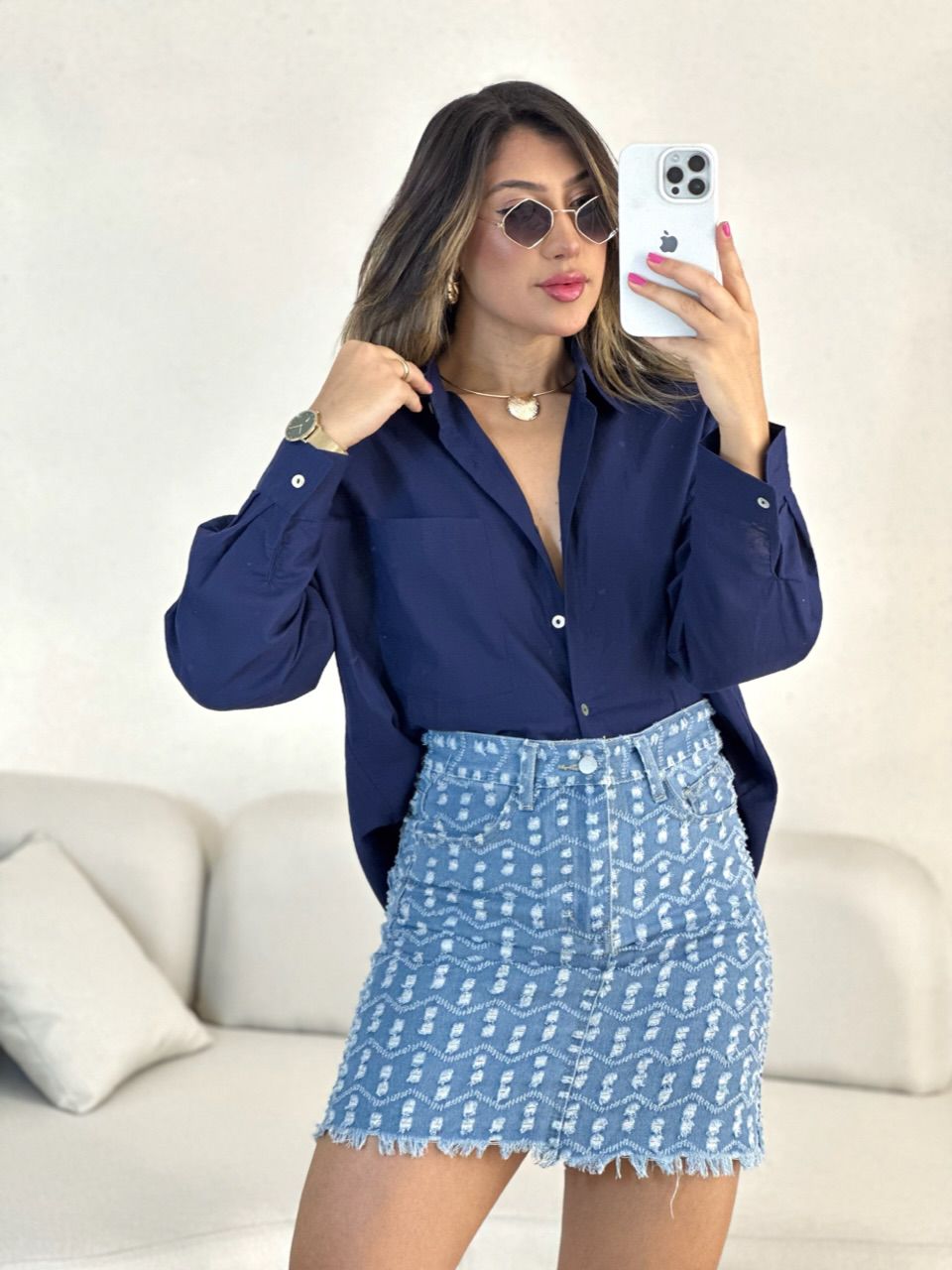 CAMISA PAOLA OVER MARINHO - 0054930055 - CAROLLA FERRARO