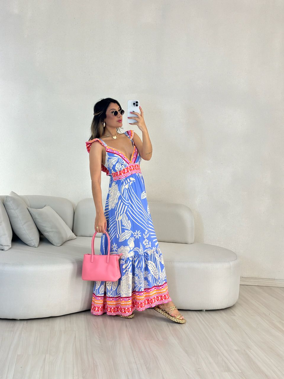 VESTIDO CÁTIA ESTAMPADO AZUL - 0054860109 - CAROLLA FERRARO