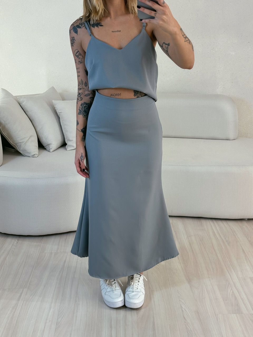 CONJUNTO PRISCILA SAIA MIDI CINZA