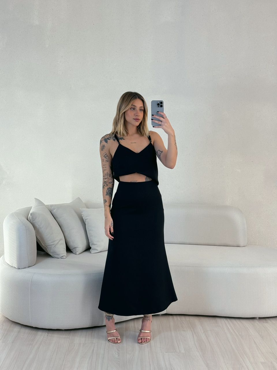 CONJUNTO PRISCILA SAIA MIDI PRETO - 0055980032 - CAROLLA FERRARO