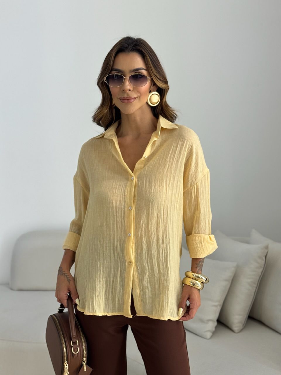 CAMISA CECILIA OVER AMARELA