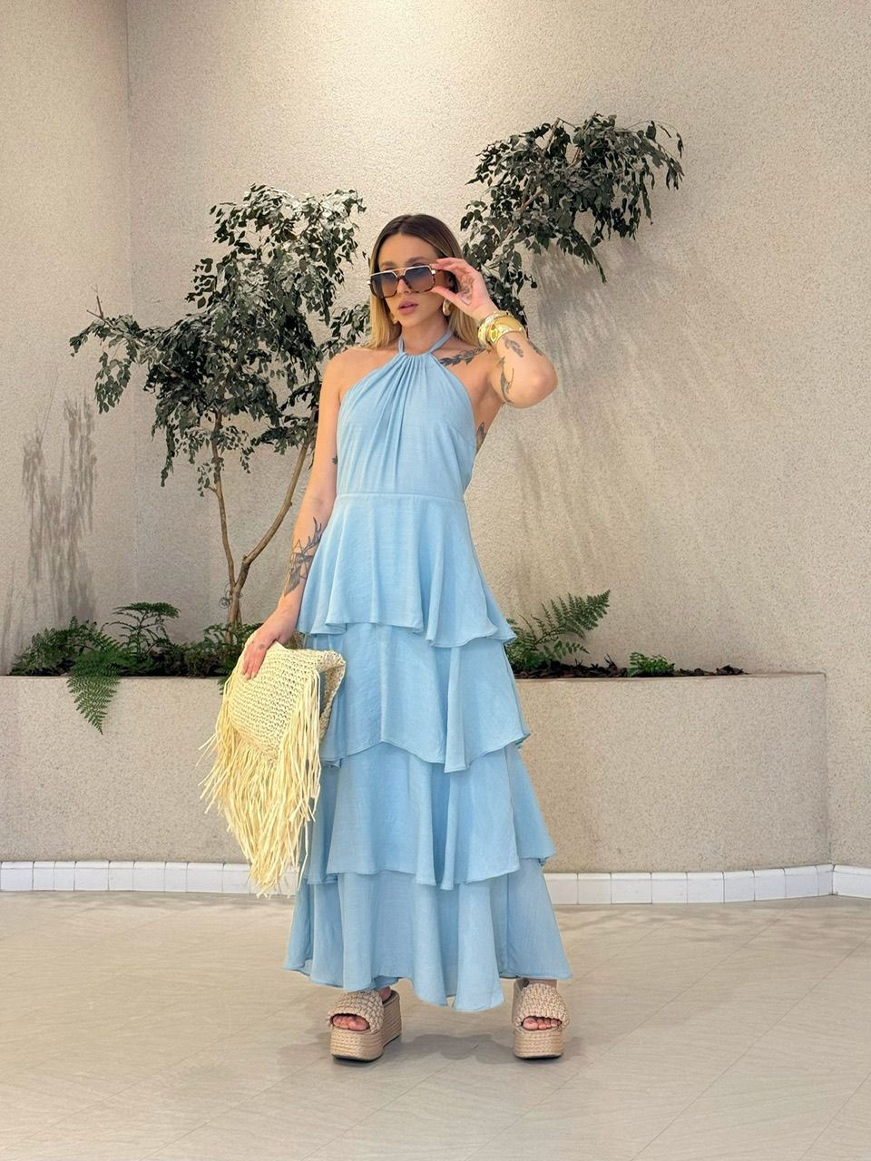 VESTIDO MARIANE FRENTE ÚNICA AZUL - 0068490109 - CAROLLA FERRARO