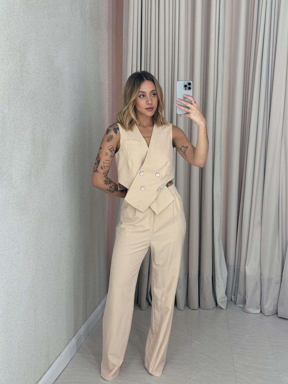 CONJUNTO ANGEL RISCA DE GIZ NUDE - 0056830049 - CAROLLA FERRARO