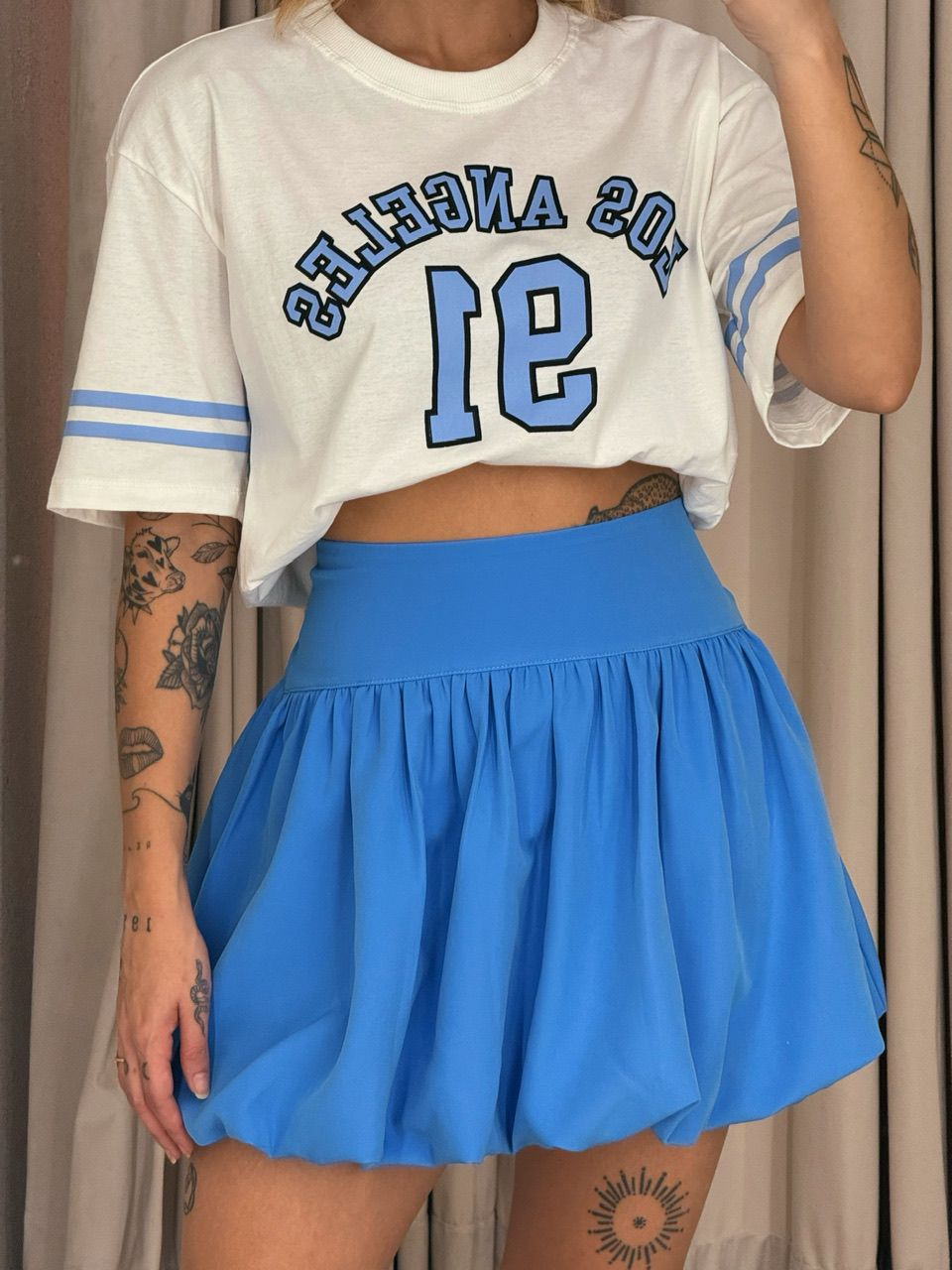 SAIA BALONÊ CURTA AZUL