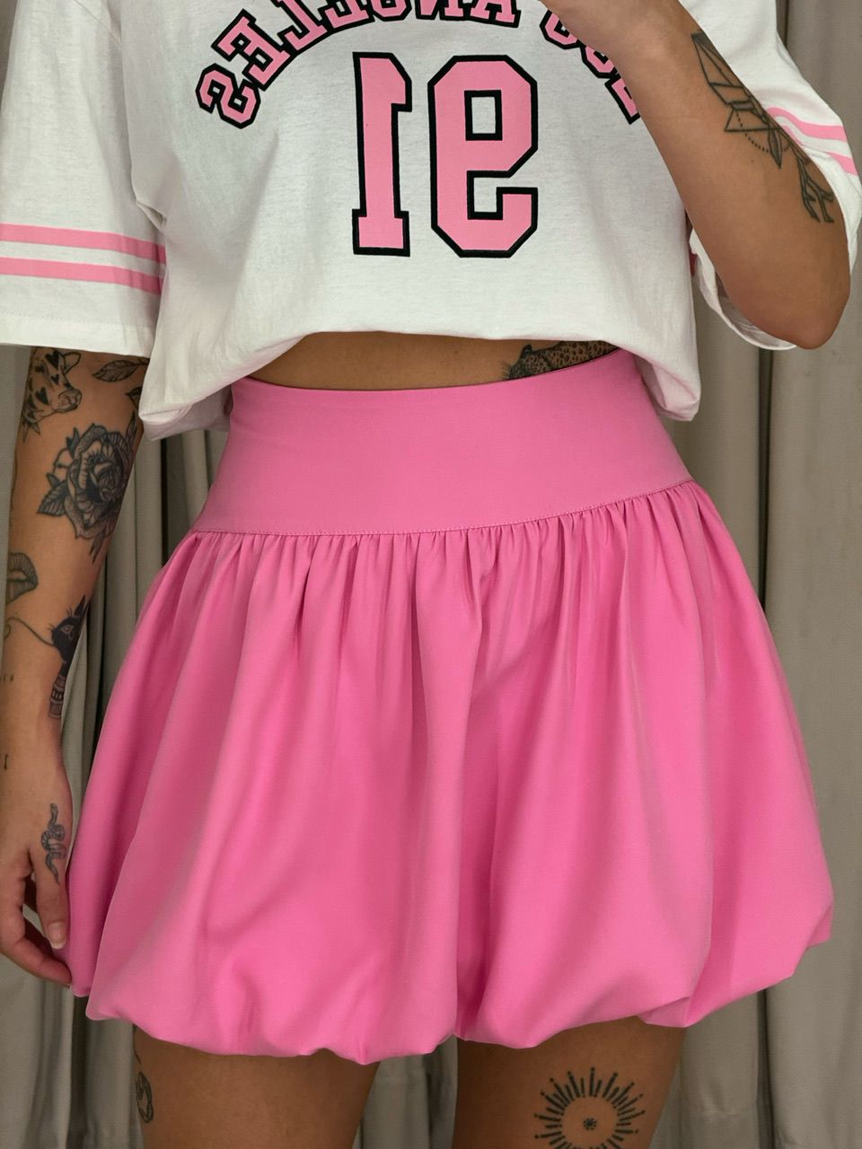 SAIA BALONÊ CURTA ROSA - 0056950031 - CAROLLA FERRARO