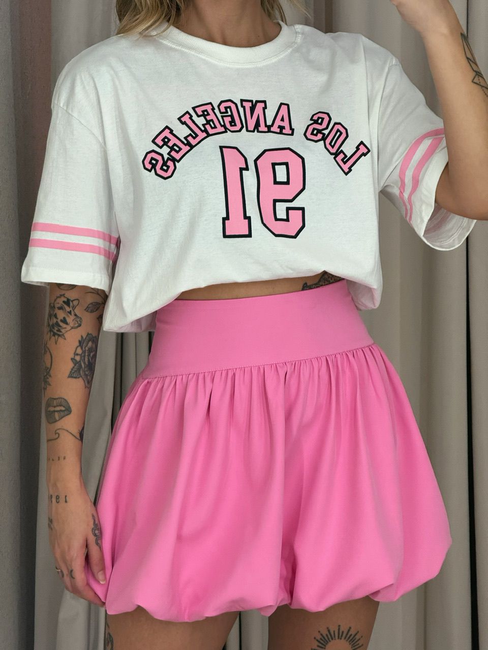 SAIA BALONÊ CURTA ROSA