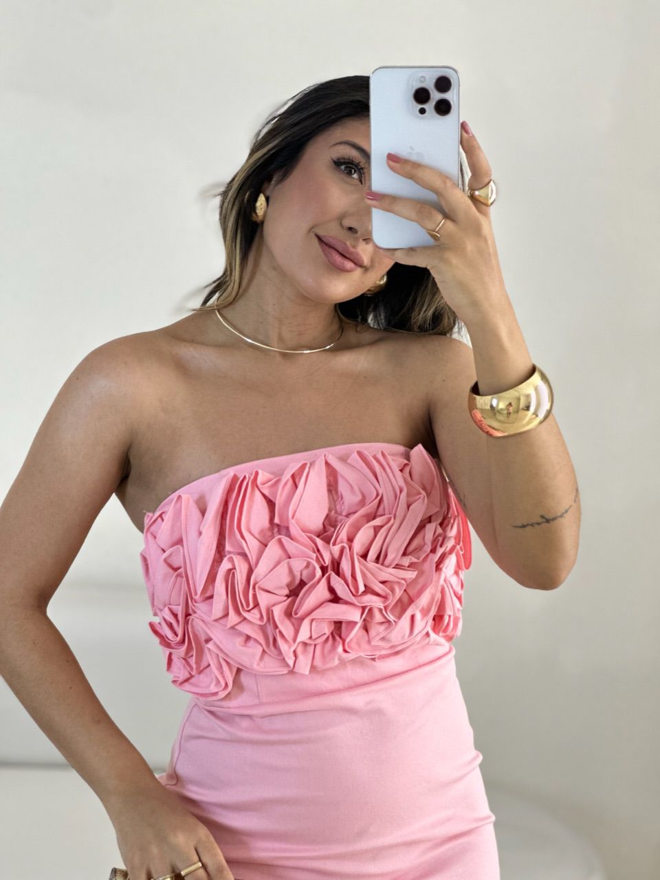 VESTIDO LAIANE CURTO BABADO ROSA