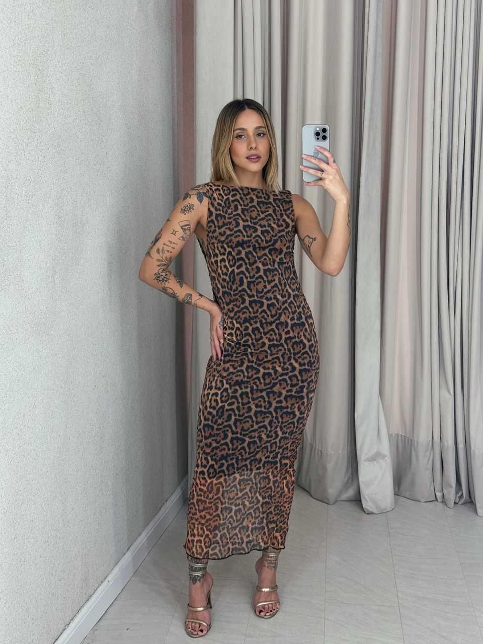 VESTIDO CAVADO TULE Onça - 0056860047 - CAROLLA FERRARO