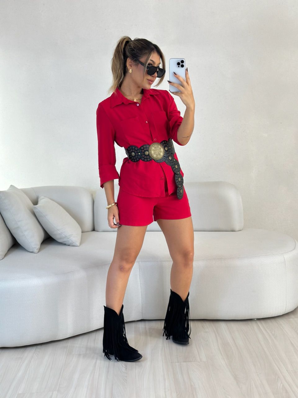 CONJUNTO LARISSA Camisa vermelho - 0060770006 - CAROLLA FERRARO
