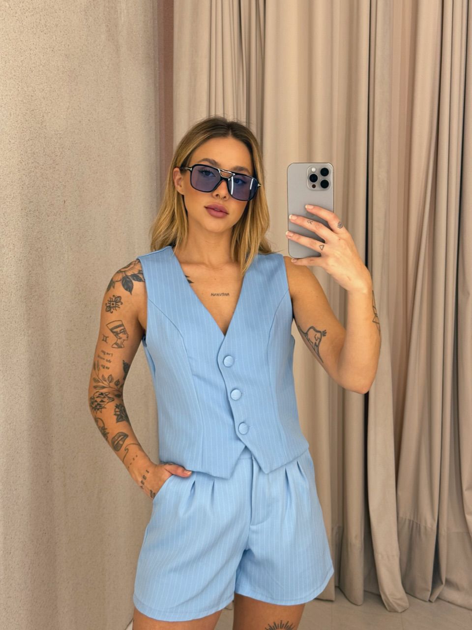 CONJUNTO MADALENA RISCA DE GIZ AZUL