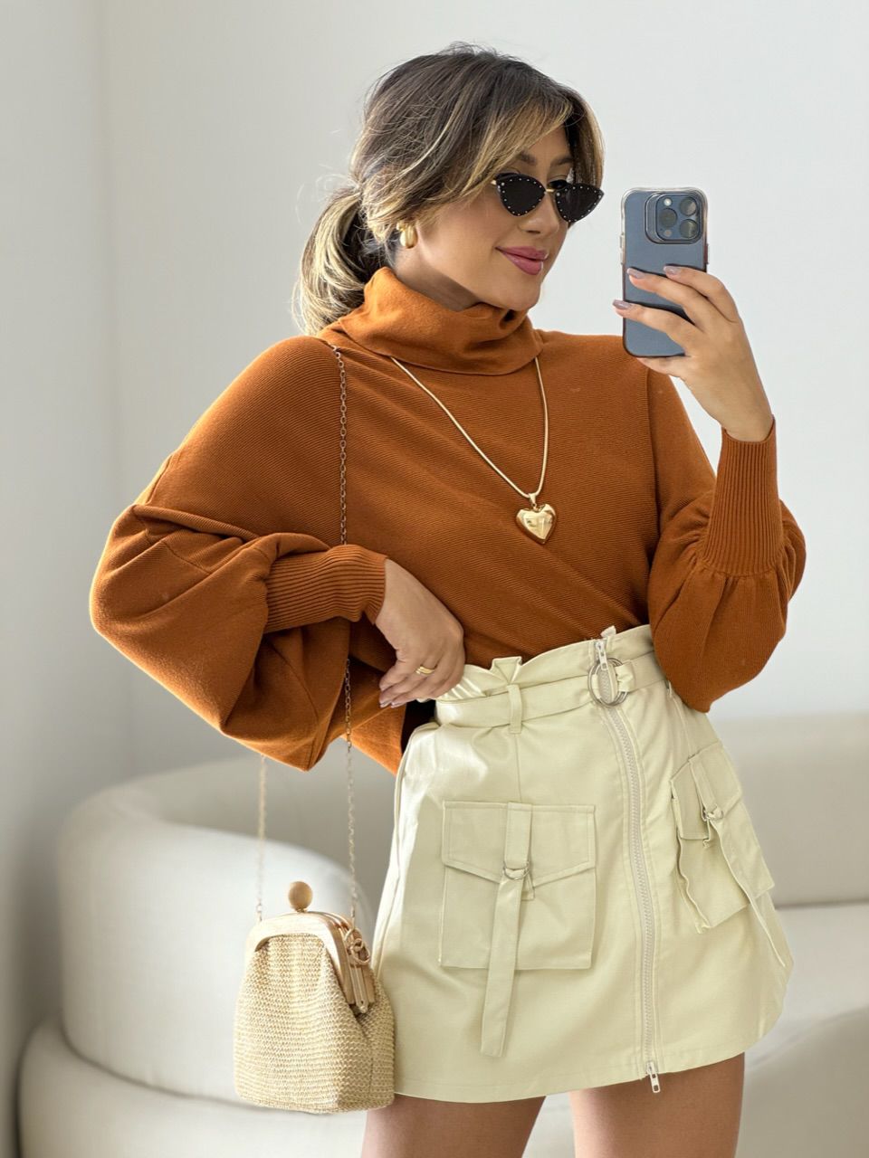 BLUSA MODAL GOLA ALTA FERRUGEM - 0050610336 - CAROLLA FERRARO