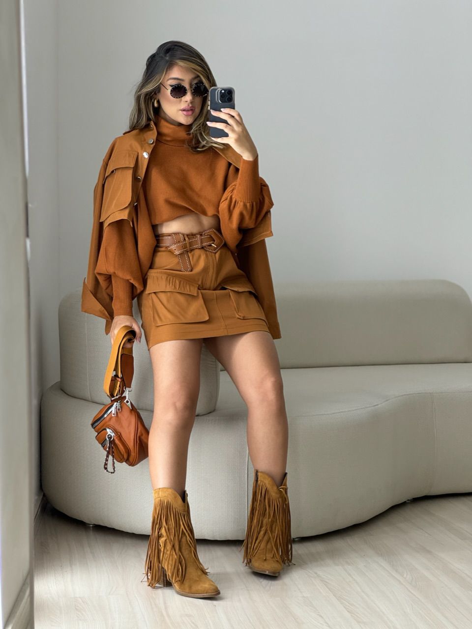 BLUSA MODAL GOLA ALTA FERRUGEM