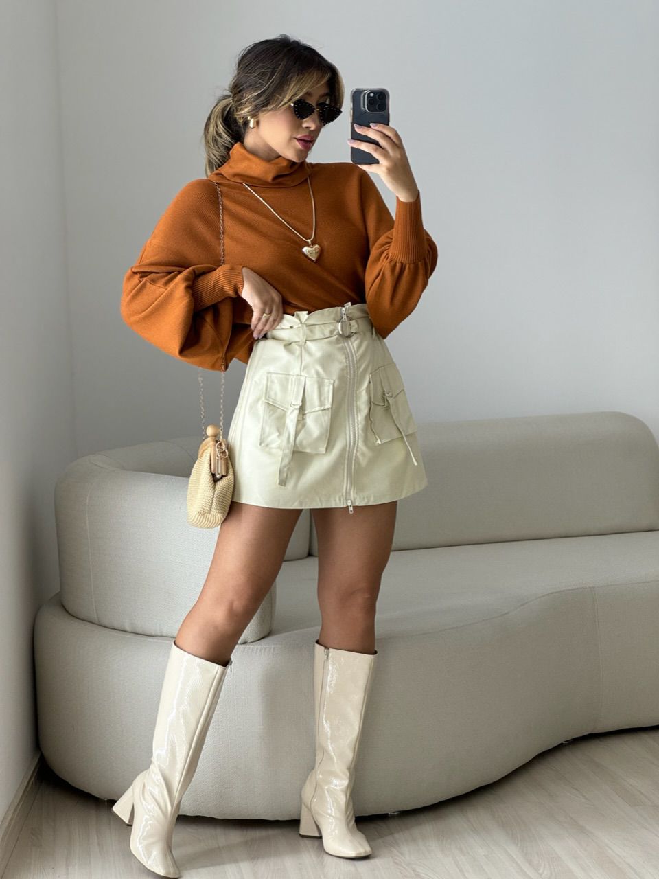 BLUSA MODAL GOLA ALTA FERRUGEM