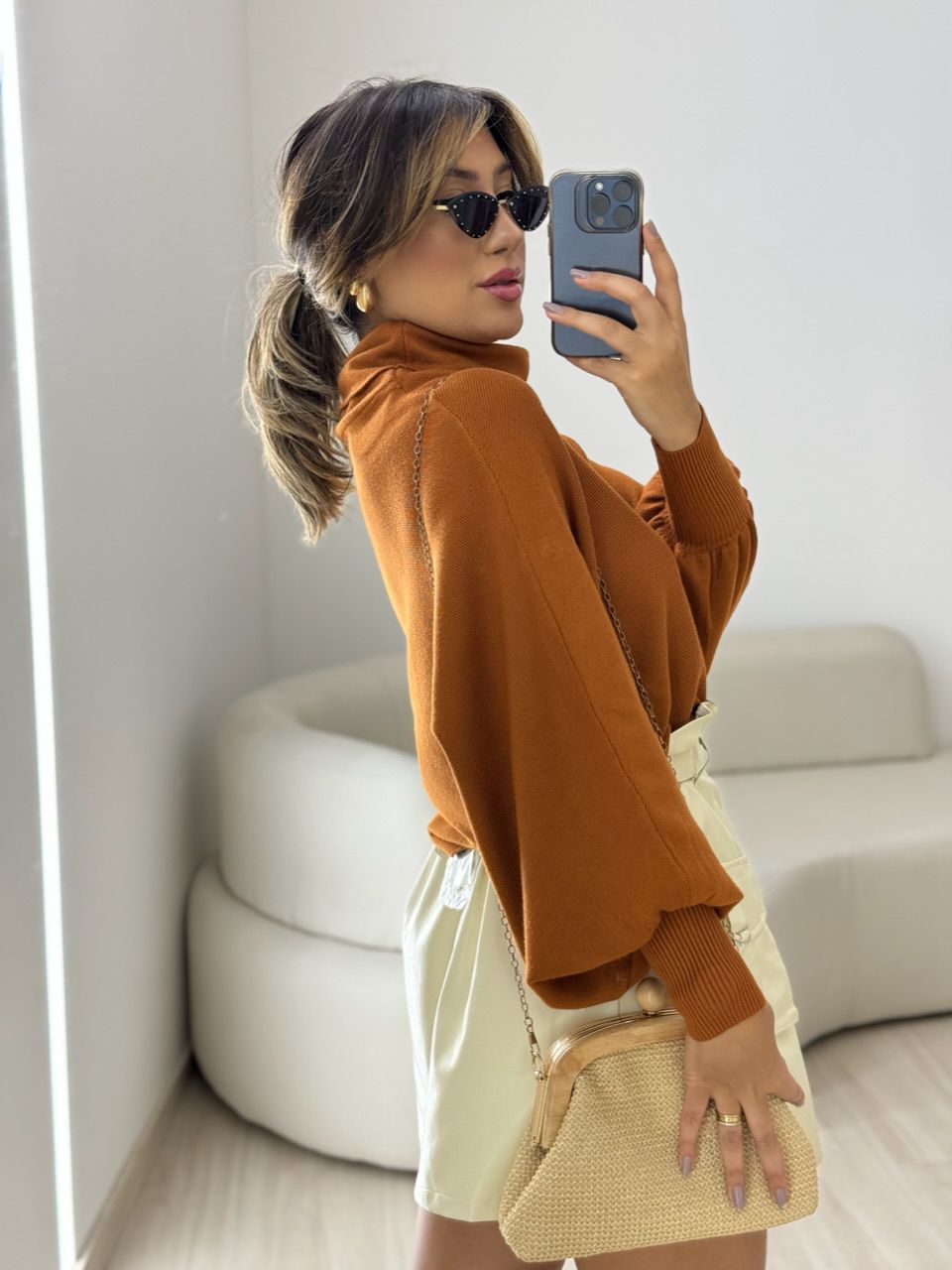 BLUSA MODAL GOLA ALTA FERRUGEM