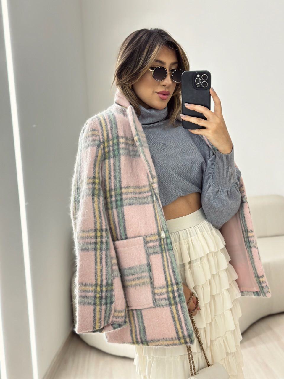 CASACO MARIANA XADREZ ROSÊ