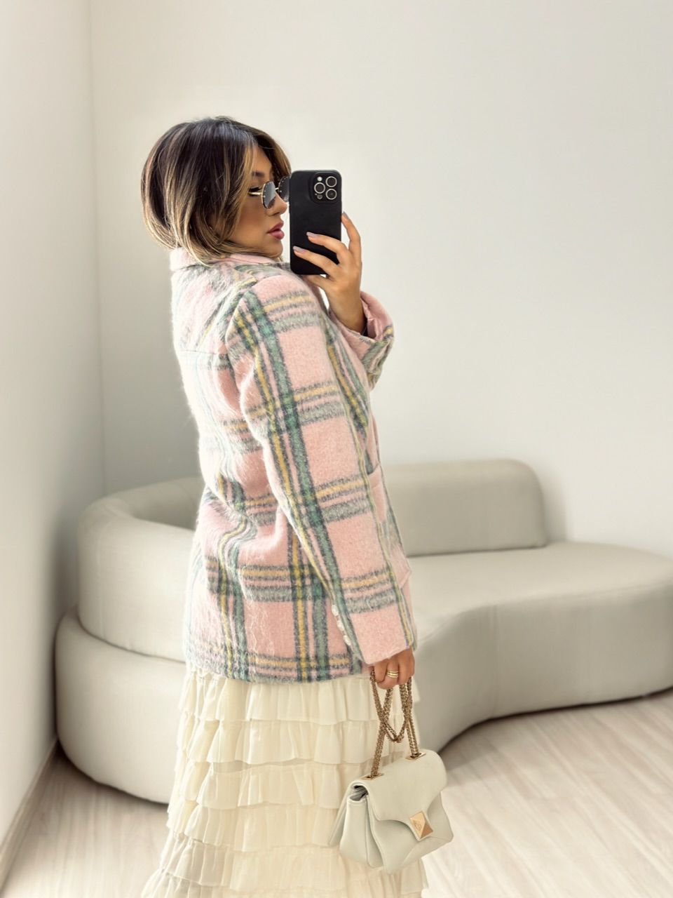 CASACO MARIANA XADREZ ROSÊ
