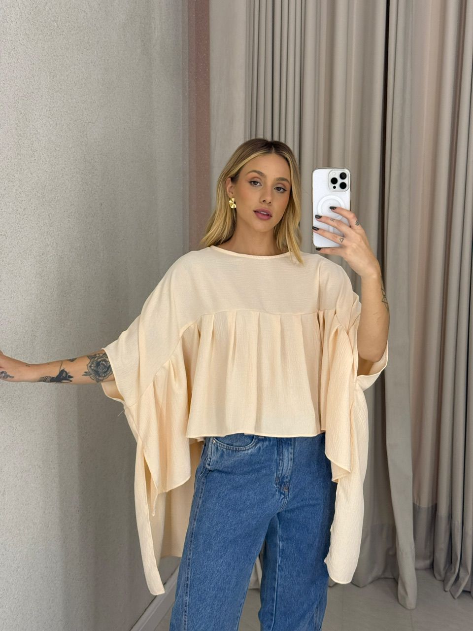 BLUSA MAGALI CAPA AREIA - 0063040110 - CAROLLA FERRARO