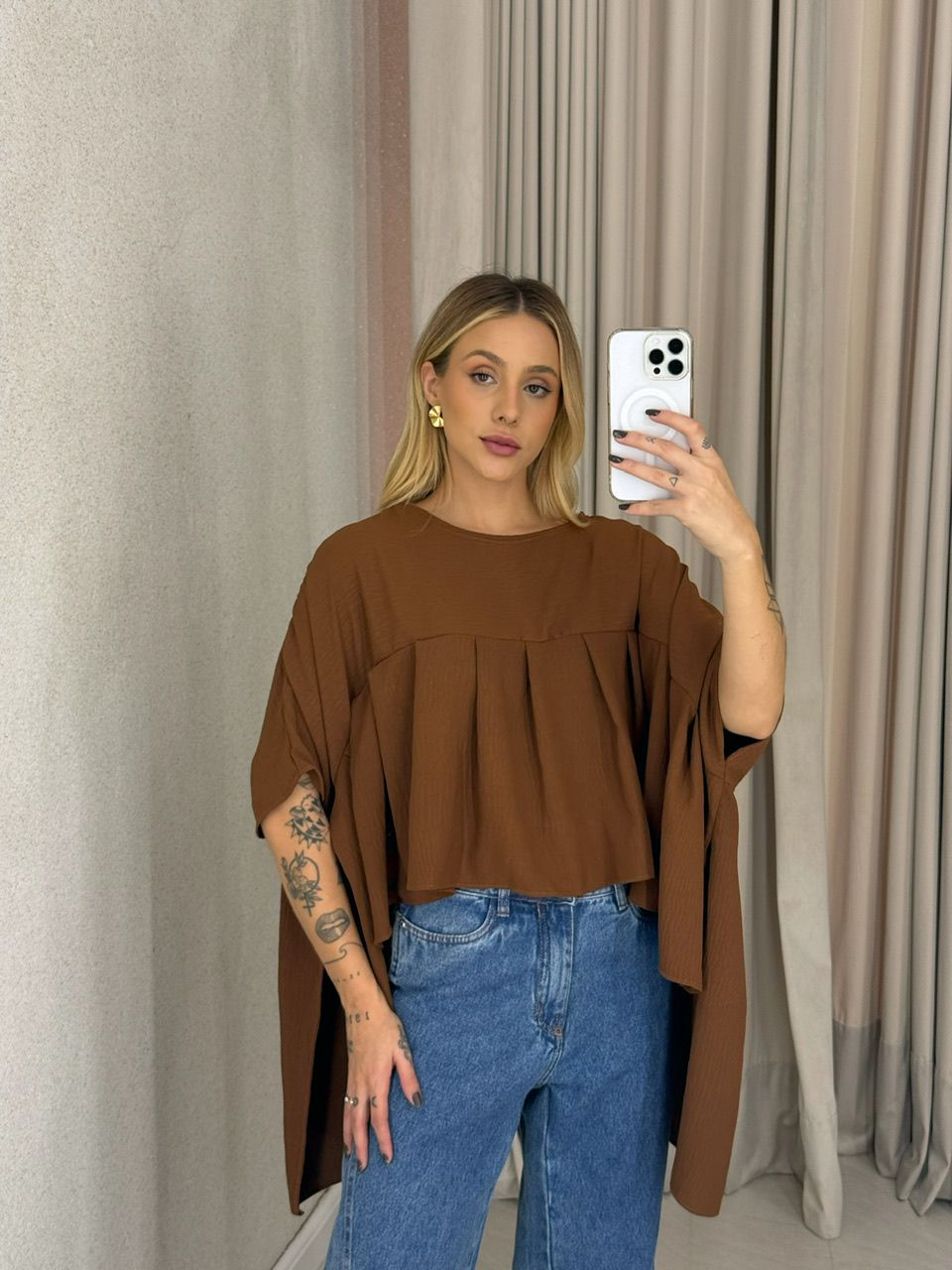 BLUSA MAGALI CAPA MARROM - 0063040054 - CAROLLA FERRARO