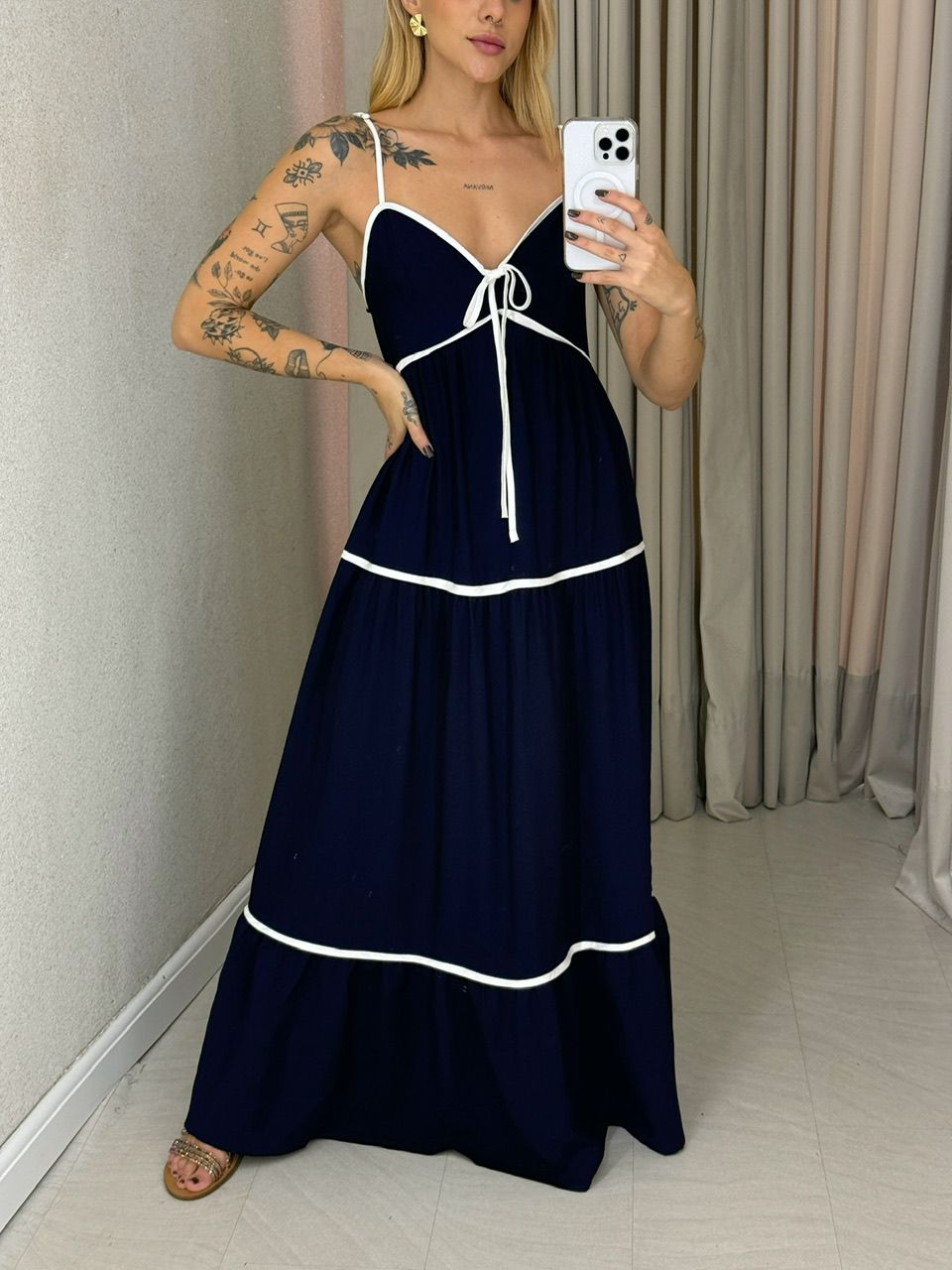 VESTIDO ANA CAROLINA ALÇA marinho