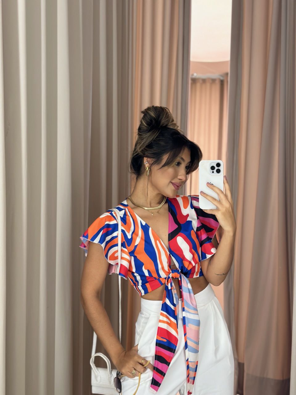 BLUSA LAÇO ESTAMPADA BRANCA