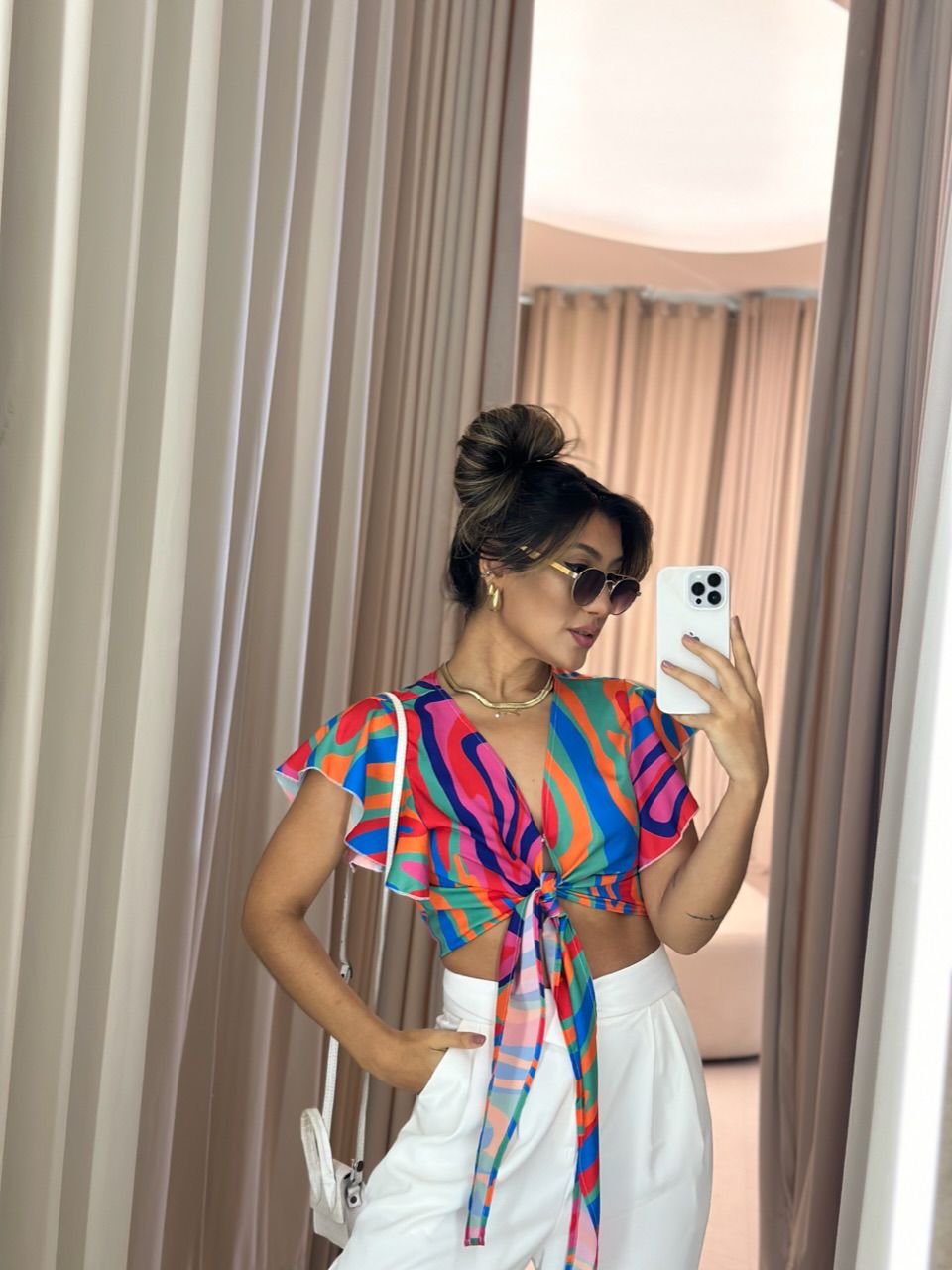 BLUSA LAÇO ESTAMPADA VERDE