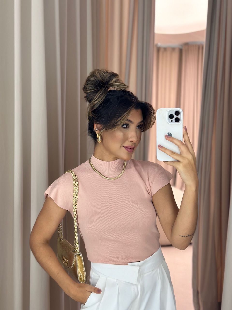BLUSA ELISA MANGA ROSÊ - 0051820025 - CAROLLA FERRARO